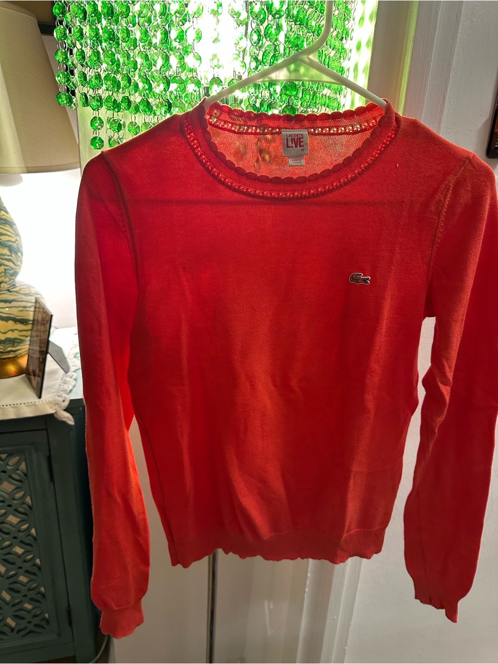 Lacoste Women's Bright Orange Crew Neck Cotton Sweater